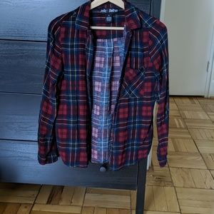 Red plaid button up shirt